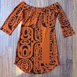 Wahine Toa Tribal Print Off-Shoulder Dress